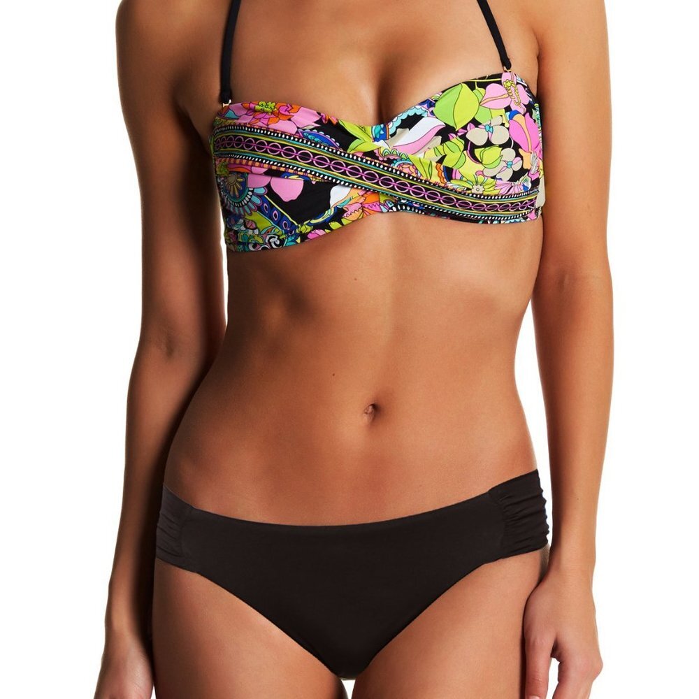 NWT Trina Turk Monaco Twist Bandeau Top & Solid Black Shirred Bikini Bottom 12